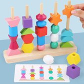 Montessori Houten Speelgoed - Vormen en Kleuren - Spel Kleurrijke Kralen - Leren en Spelen in 1 - Vroeg Educatief Speelgoed - Kleurcognitie - vanaf 3 jaar en ouder