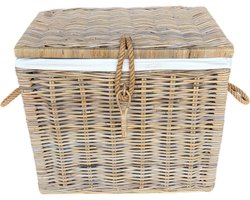 Rieten Wasmand met Deksel 65cm | Linnen Voering & Touw Handvaten | Handgemaakt Indonesië | Badkamer