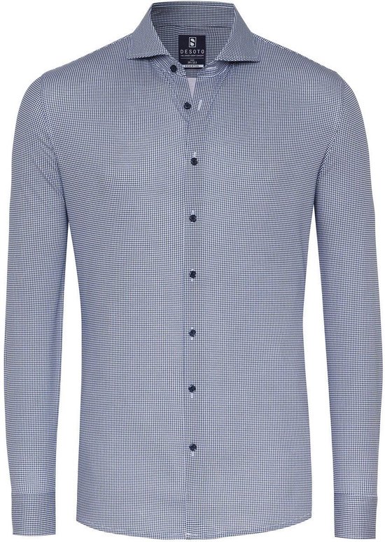 Desoto - Essential Overhemd Hai Piqué Pied De Poule Blauw - Heren - Maat 42 - Slim-fit