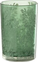 J-Line windlicht Bloemen - glas - groen - large