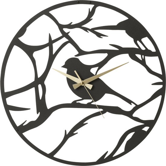 J-line horloge Oiseau - métal - noir - Ø 49 cm