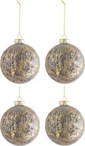 J-Line Doos Van 4 Kerstballen Fluweel Glas Antiek Grijs/Goud Medium