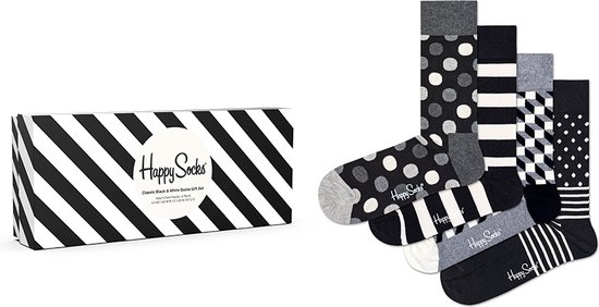 Happy Socks Classic Black & White Socks Gift Set (4-pack) - Unisex - Maat: 41-46