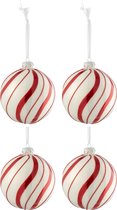 J-Line Doos Van 4 Kerstballen Draaiende Lijnen Rd Glas Blinkend Wit Medium