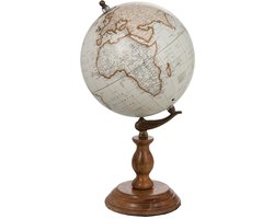 J-Line wereldbol Op Voet - hout - wit/naturel - medium
