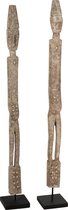 J-Line decoratie Figuur Op Voet Kali Albasia - hout - grijs - medium - 2 stuks