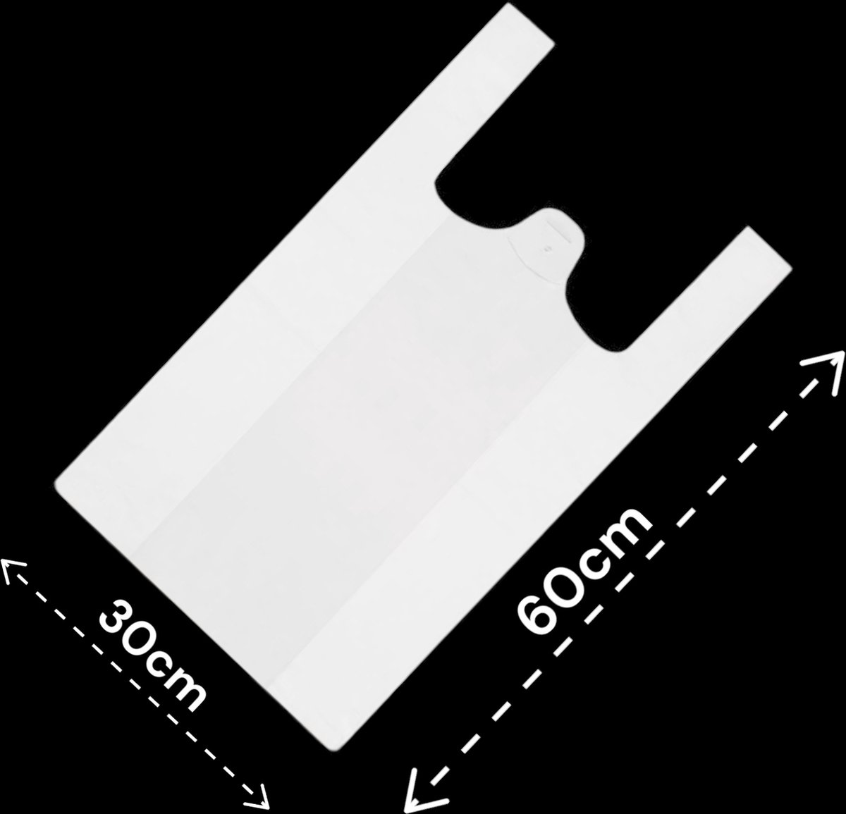 Hemdtasjes / Winkelzakken / Draagtassen / 1000 stuks / 30x20x60cm - 16mic / Wit / HDPE.
