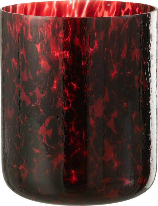 J-Line windlicht Gevlekt - glas - rood/zwart - extra large