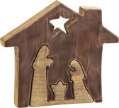 J-Line Kerstcadeau - Kribbe in huisvorm - hout, bruin, naturel - formaat large - Kerstmis decoratie