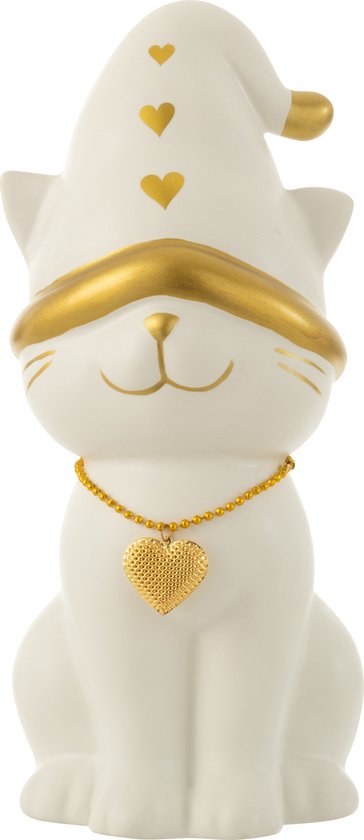 J-Line figuur Kat Hart Hat Dolomiet - porselein - wit/goud - large