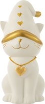 J-Line figuur Kat Hart Hat Dolomiet - porselein - wit/goud - large