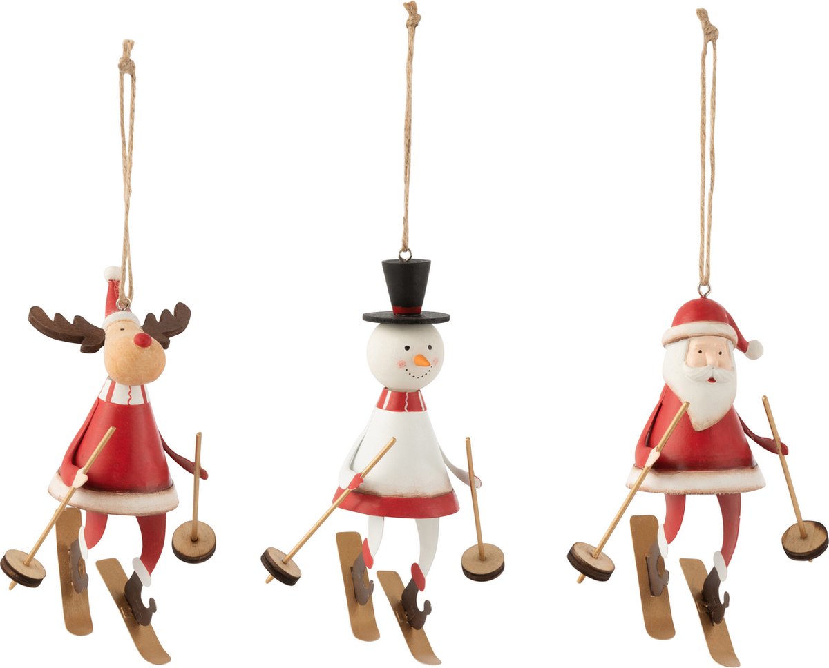 J-Line kersthanger Kerstman/Rendier/Sneeuwman - metaal - wit/rood - 3 stuks