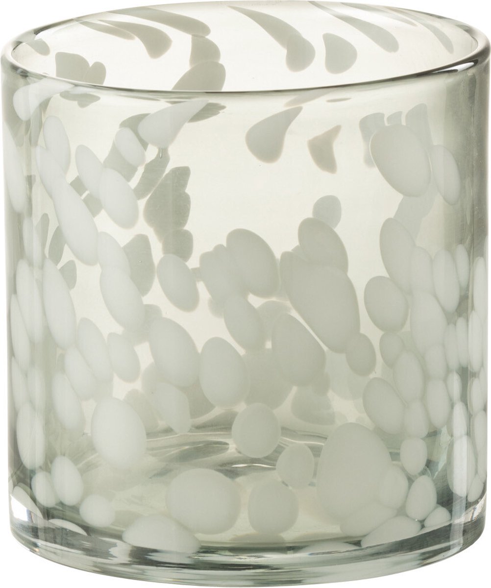 J-Line windlicht Spikkel - glas - grijs/wit - small