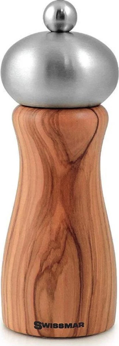 SWISSMAR - KLASSIEKE BELLE 15 CM OLIJFHOUTEN PEPERMOLEN MET ROESTVRIJSTALEN BOVENBLAD - SMP1506ST