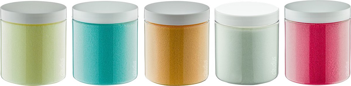 Goedkoopste Scrubzout - 300 gram - set van 5 verschillende geuren - Witte Deksel - Zen Moment, Hamam, Appel-Kaneel, Eucalyptus en Fruity Melon - Hydraterende Lichaamsscrub - Cadeau