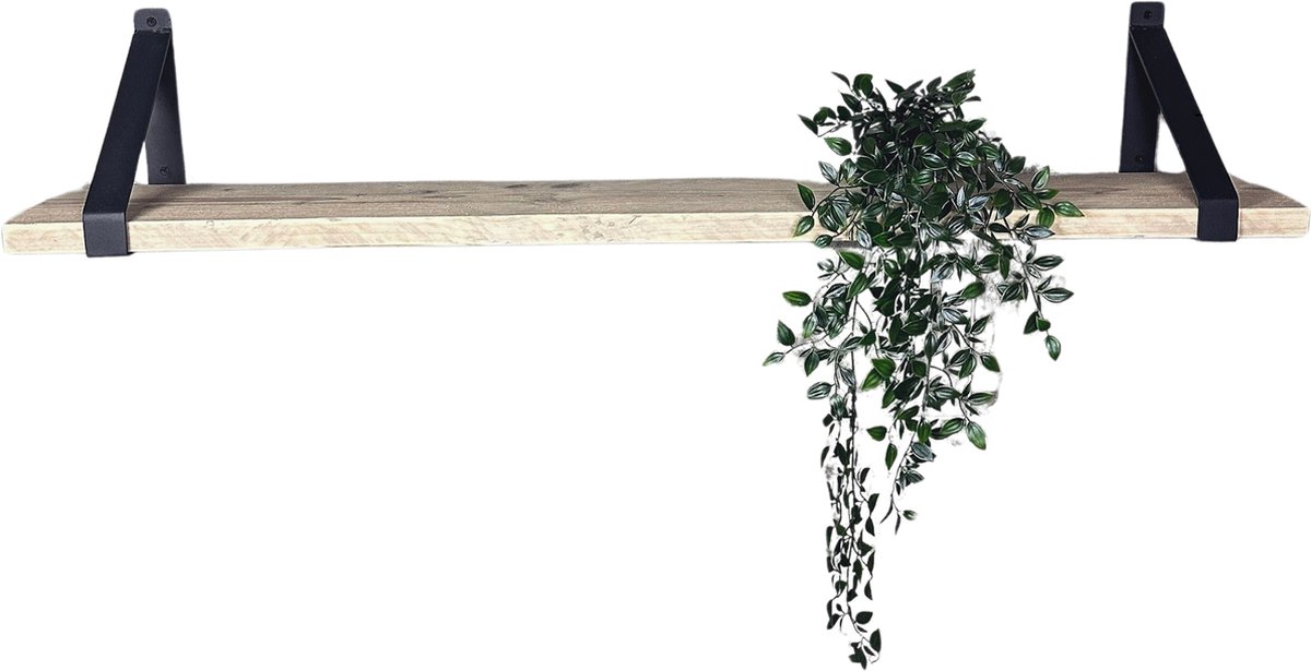 Maison dam Wandplank - Steigerhout geborsteld - Plankdragers zwart klassiek - 70cm breed - 20cm diep