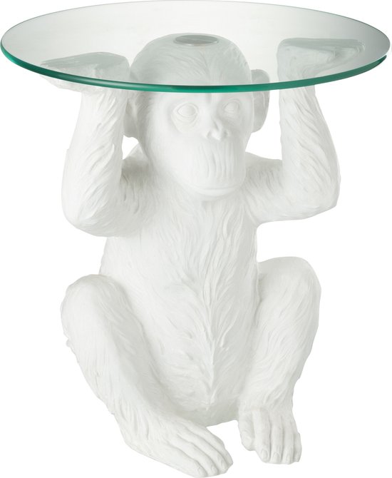 J-Line Table Singe Resine/Verre Blanc