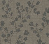 Papier peint Fleurs Profhome 387472-GU papier peint intissé vinyle dur gaufré à chaud légèrement texturé avec motif floral brun mat anthracite noir 5,33 m2