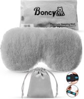 Boncy Verstelbaar Zijde Slaapmasker met Opbergzakje - Grijs Fluffy Oogmasker - Slaapmaskers Vrouwen en Mannen Zijde