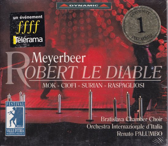 Cd-hoes met 'Robert Le Diable' van Meyerbeer. Text op voorkant: 'un événement ffff Télérama', 'première 1 recording'.