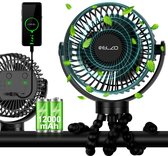 Ventilateur de poussette portable avec 3 vitesses et batterie rechargeable de 12 000 mAh – Ultra silencieux et rotatif à 360 degrés – Pour poussette, bureau, voiture et camping