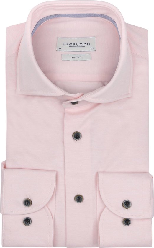 Profuomo slim fit heren overhemd - jersey - roze - Strijkvriendelijk - Boordmaat: 42