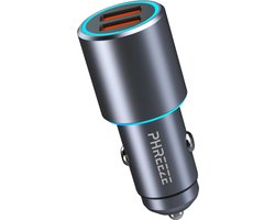 Metalen Autolader met 2 Poorten - Usb Lader - Quick Charge 3.0 - 36w Maximaal Vermogen - Snellader - Voor Draadloos Snelladen Autohouders