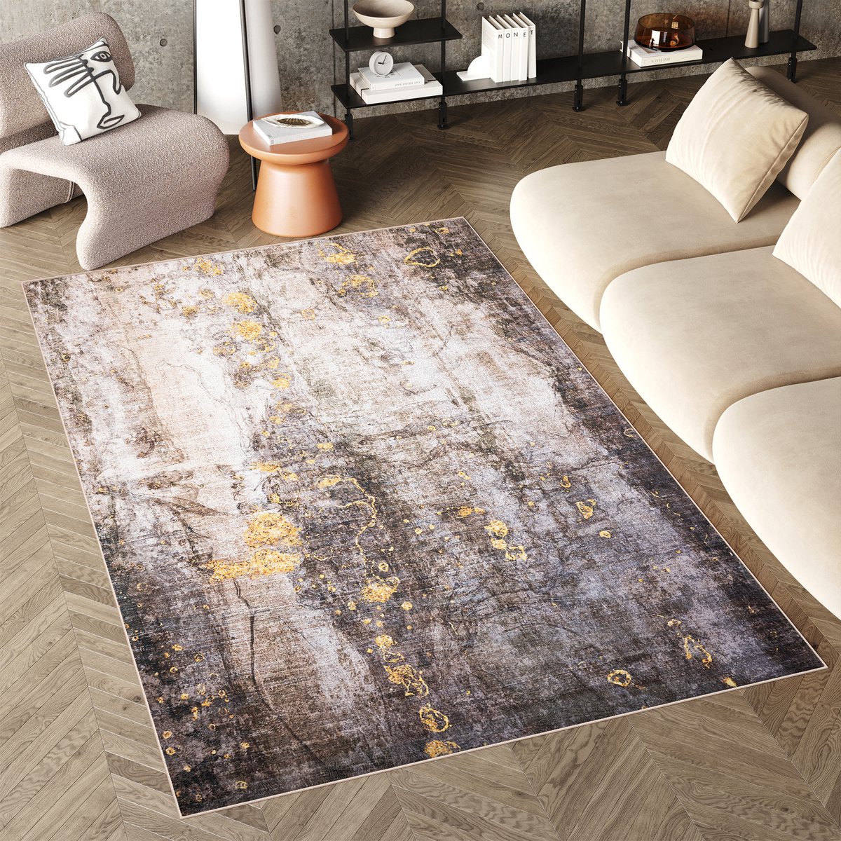 Tapiso Flannel Printed Vloerkleed Modern Abstract Antislip Wasbaar Tapijt Maat- 200x300
