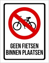 Pictogram/ bord | "Geen fietsen binnen plaatsen" | 19 x 25 cm | Overlast | Fietsenparking | Fietsen verboden | Verbod | Bikes | Rood | Opvallend | Polystyreen | Dikte: 1 mm | 1 stuk