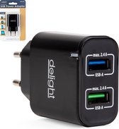Dubbele USB Stekker Oplader met 2 poorten - Zwart - Snellader - 5 V - 2.4 A