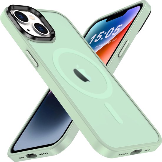 IYUPP Hoesje Geschikt voor iPhone 13 Hoesje - Geschikt voor MagSafe - Shockproof Back Cover - Groen Transparant