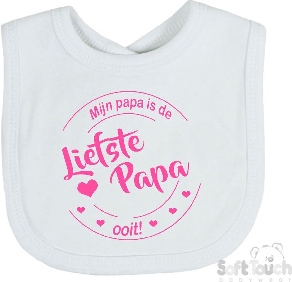 Goedkoopste Soft Touch Slabber Slabbetje Slab Mijn papa is de liefste papa ooit! Vaderdag Unisex Katoen Wit/roze Maat 33x22 Cm