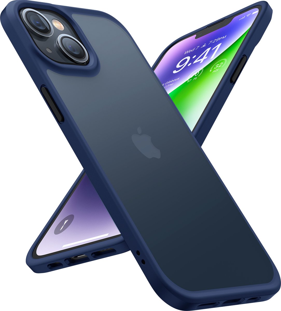 Torras geschikt voor iPhone 14 hoesje Semi Transparant Shockproof hoesje - Blue
