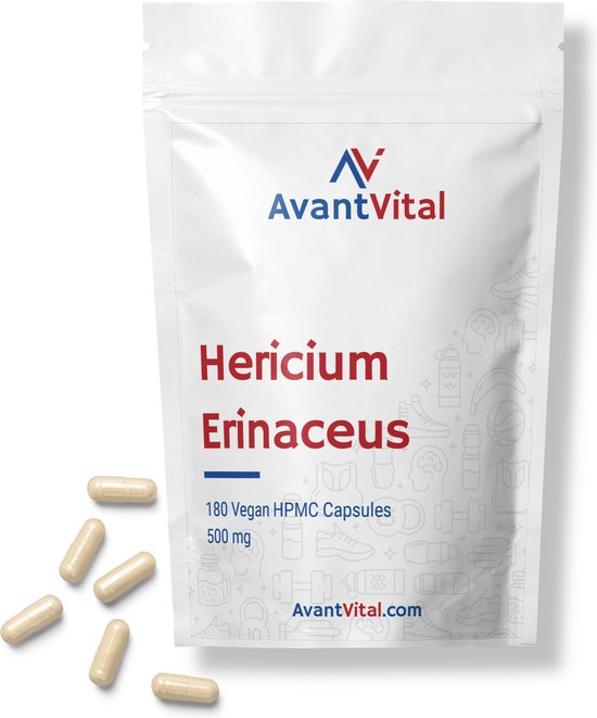 Hericium Erinaceus - 180 Vegan Capsules - 500 mg - Hoog gestandaardiseerd - Voordeelverpakking - AvantVital - Voedingssupplementen