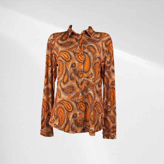 Angelle Milan - Oranje blouse met stippenpatroon - Travelstof - In 5 maten - Maat XXL