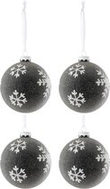 J-Line Doos Van 4 Kerstbal Parels+Sneeuwvlok Glas Grijs Donker/Wit Small