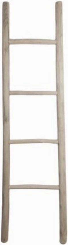 Teakhouten Decoratieladder - Naturel - 45x5x150cm - handdoekladder, decoratie ladder, wandrek ladder, decoratie trap, decoratierek, ladderrek, houten ladder, handdoekrek badkamer, ladder handdoekenrek