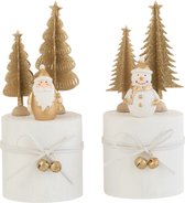 J-Line kerstdecoratie Rond - hout - wit/goud - 2 stuks