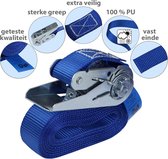 Spanband met ratel 4 stuk ratelbanden spanband bevestigingsband blauw 4 m of 6 m, 25 mm breed - belastbaar tot 800 kg DIN EN 12195-2, 4 stucks 2.5 cm x 6 m