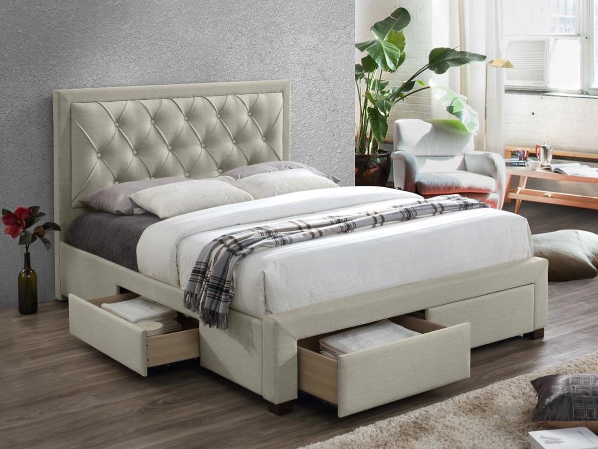 Vente-unique Bedframe fluweel beige 140 x 190 cm LEOPOLD