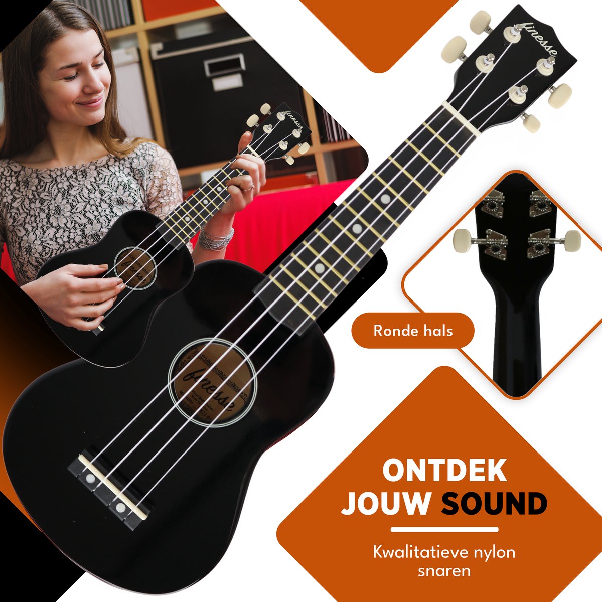 Finesse Ukelele - Starterset - 21" - Ukulele - Kind - Muziekinstrument – Zwart thumbnail 2