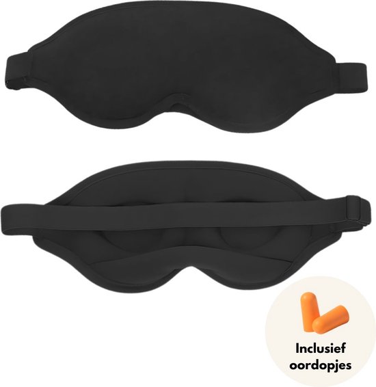 Slaapmasker 100% Modal Katoen - Extra Groot Nachtmasker Met Klittenband, Ultrazacht voor Reis/Nachtrust (Unisex) Zwart