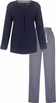 Medaillon Dames Pyjama - Katoen - Navy Blauw. - Maat L