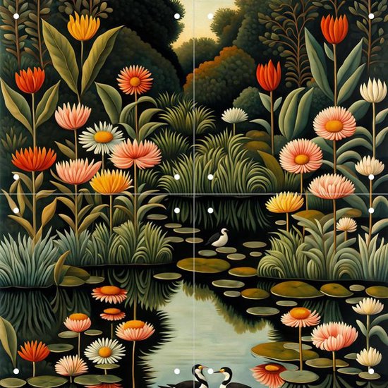 IXXI Birdsong Water Garden - Wanddecoratie - Bloemen en Planten - 40 x 40 cm