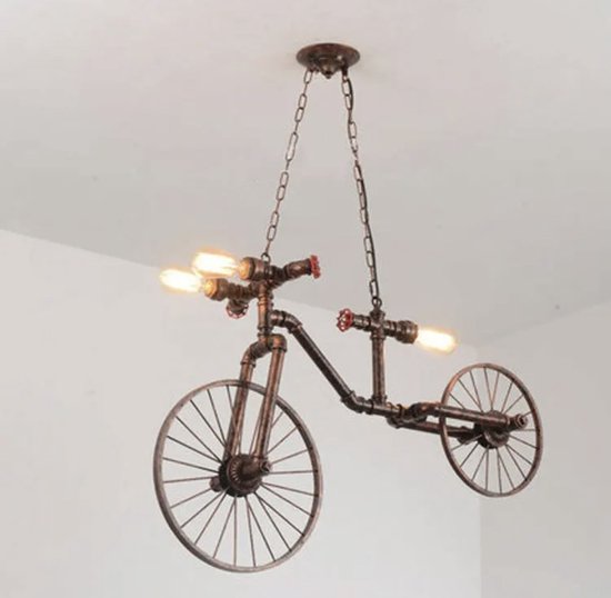 Retro hanglamp fiets pijpleiding - Brons - 3x E27 - Plafondlamp
