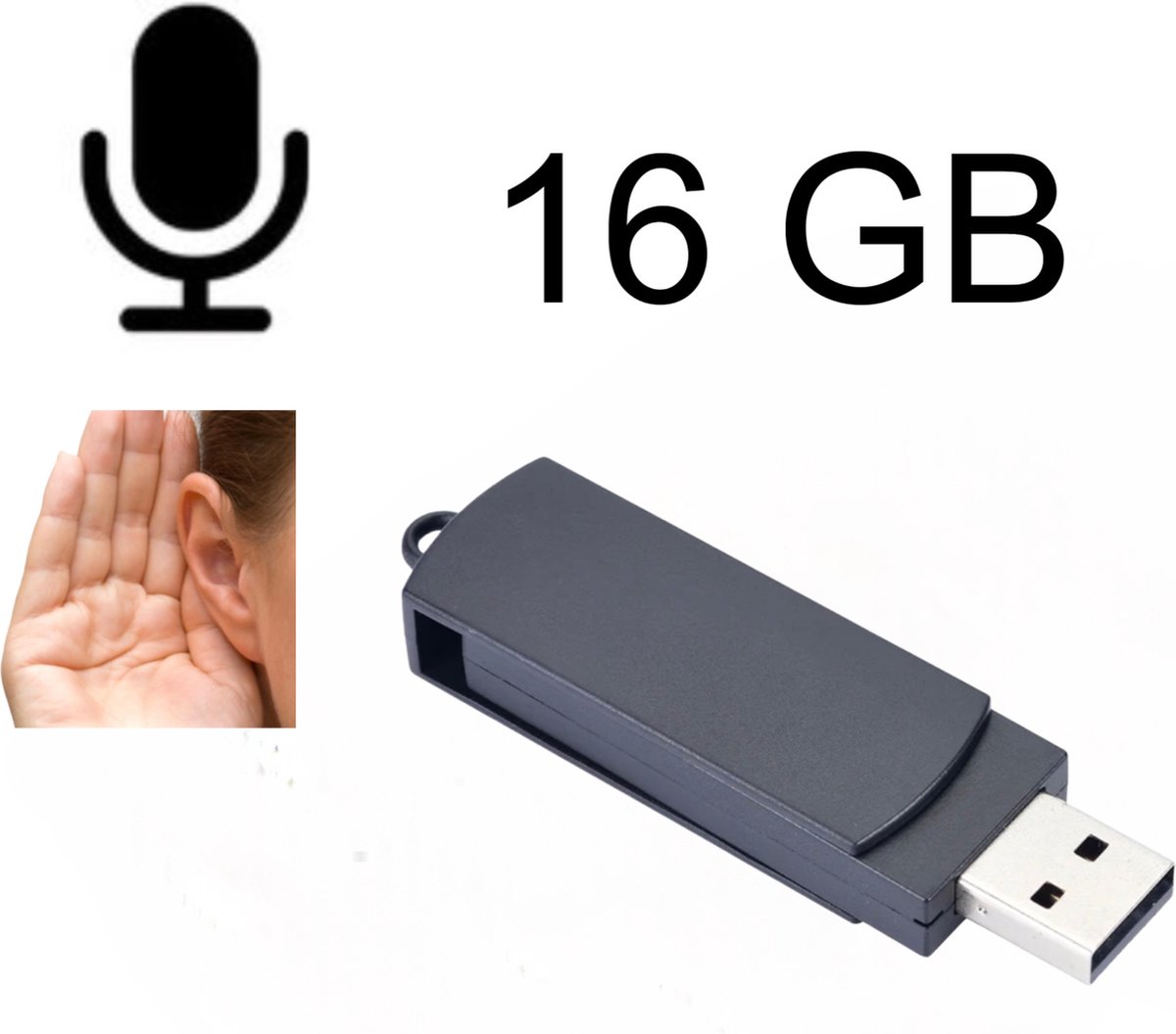 afluisteren afluisterapparatuur usb stick opnemen sleutelhanger dictafoon + 8gb memory