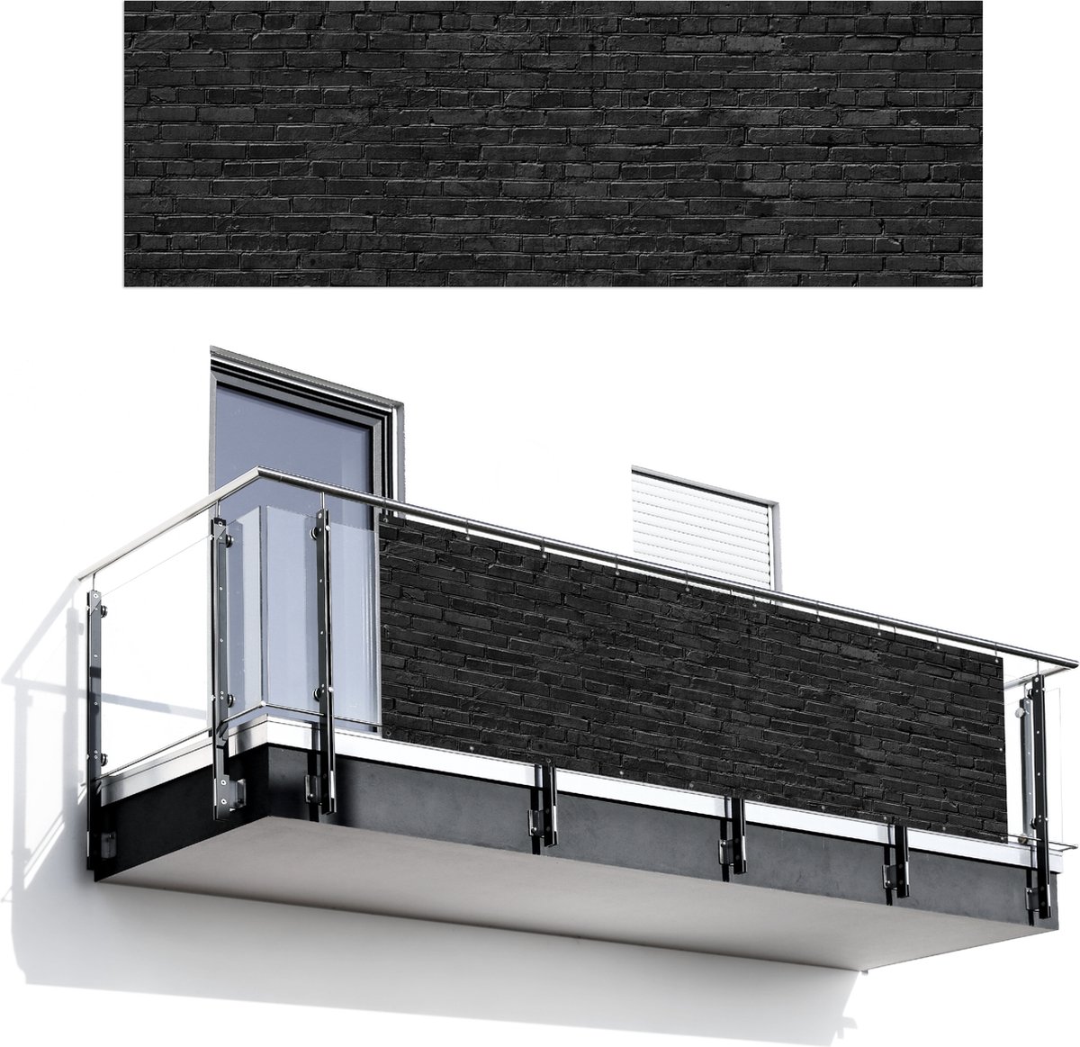 Balkonscherm 300x100 cm - Balkonposter Steenlook - Bakstenen - Grijs - Balkon scherm decoratie - Balkonschermen - Balkondoek zonnescherm
