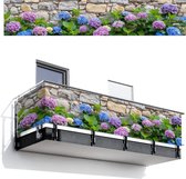 Balkonscherm 500x100 cm - Balkonposter Hortensia - Bloemen - Bladeren - Stenen - Balkon scherm decoratie - Balkonschermen - Balkondoek zonnescherm