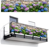 Balkonscherm 500x130 cm - Balkonposter Hortensia - Bloemen - Bladeren - Stenen - Balkon scherm decoratie - Balkonschermen - Balkondoek zonnescherm