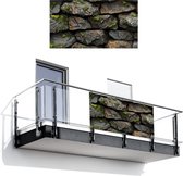 Balkonscherm 200x110 cm - Balkonposter Stenen - Mos - Grijs - Groen - Balkon scherm decoratie - Balkonschermen - Balkondoek zonnescherm